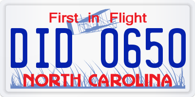 NC license plate DID0650