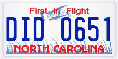 NC license plate DID0651