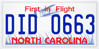 NC license plate DID0663