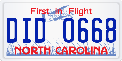 NC license plate DID0668
