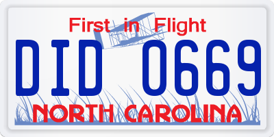 NC license plate DID0669