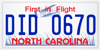 NC license plate DID0670