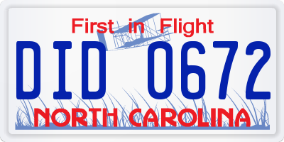 NC license plate DID0672