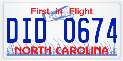NC license plate DID0674