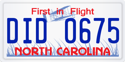 NC license plate DID0675