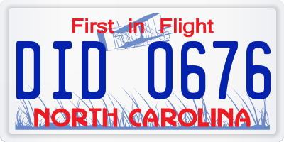 NC license plate DID0676