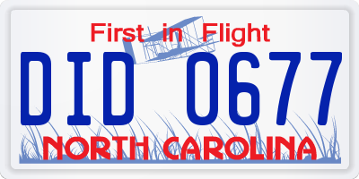 NC license plate DID0677