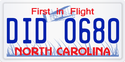 NC license plate DID0680