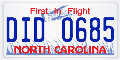 NC license plate DID0685
