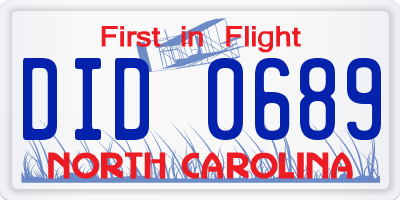 NC license plate DID0689