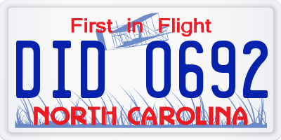 NC license plate DID0692