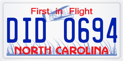 NC license plate DID0694