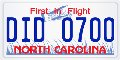NC license plate DID0700