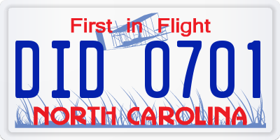 NC license plate DID0701