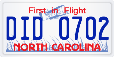 NC license plate DID0702