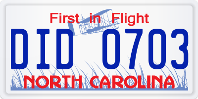 NC license plate DID0703
