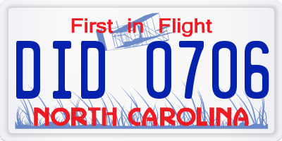 NC license plate DID0706