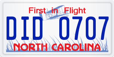 NC license plate DID0707