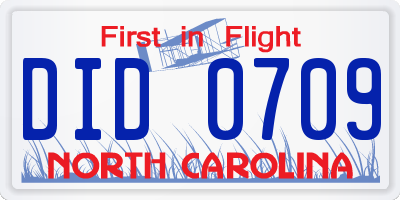 NC license plate DID0709