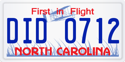 NC license plate DID0712
