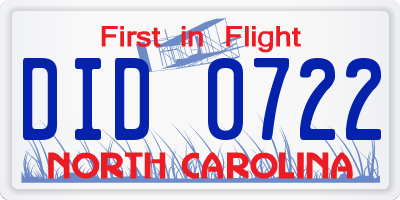 NC license plate DID0722