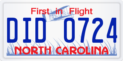 NC license plate DID0724