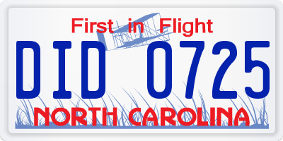 NC license plate DID0725