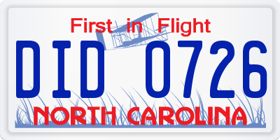 NC license plate DID0726