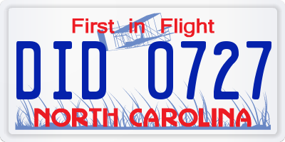NC license plate DID0727