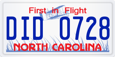 NC license plate DID0728