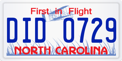 NC license plate DID0729