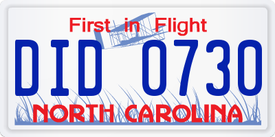 NC license plate DID0730
