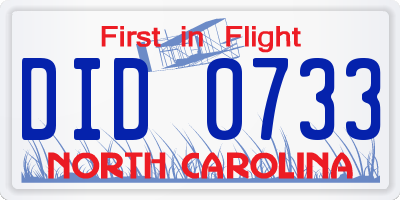 NC license plate DID0733