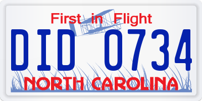 NC license plate DID0734