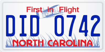 NC license plate DID0742