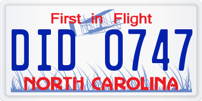 NC license plate DID0747