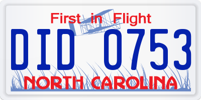 NC license plate DID0753