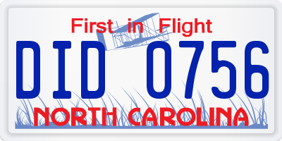 NC license plate DID0756