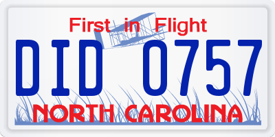 NC license plate DID0757