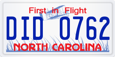 NC license plate DID0762