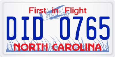 NC license plate DID0765