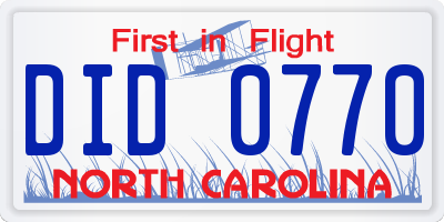NC license plate DID0770