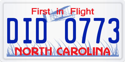 NC license plate DID0773