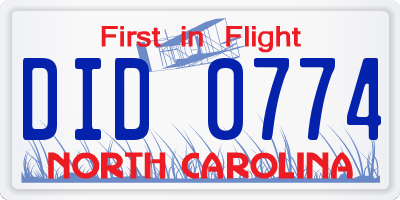 NC license plate DID0774
