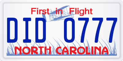 NC license plate DID0777