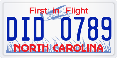 NC license plate DID0789