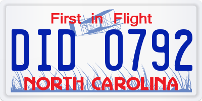 NC license plate DID0792