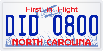 NC license plate DID0800