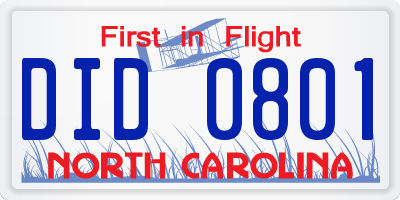 NC license plate DID0801