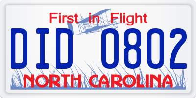 NC license plate DID0802